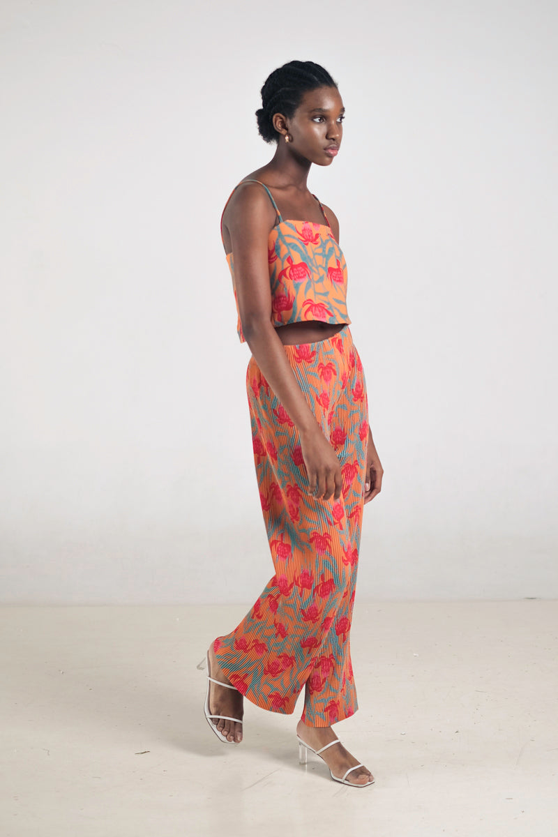 Glen Pleated Pants in Canna