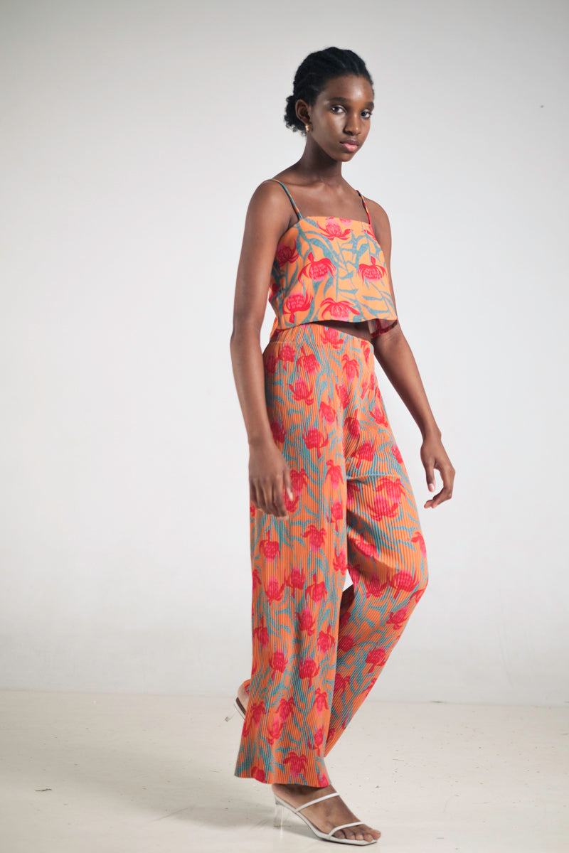 Glen Pleated Pants in Canna