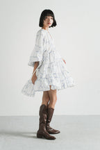 Modera Bohemian Dress in Blue Embroidered