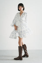 Modera Bohemian Dress in Blue Embroidered