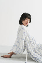 Modera Bohemian Dress in Blue Embroidered