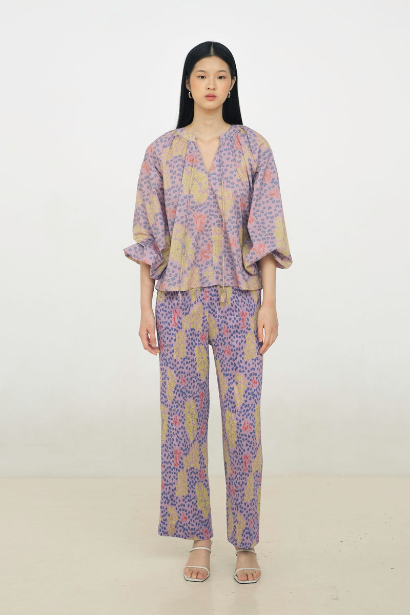 Glen Pleated Pants in Violet