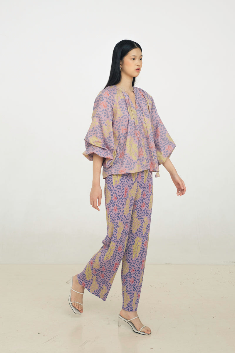 Glen Pleated Pants in Violet