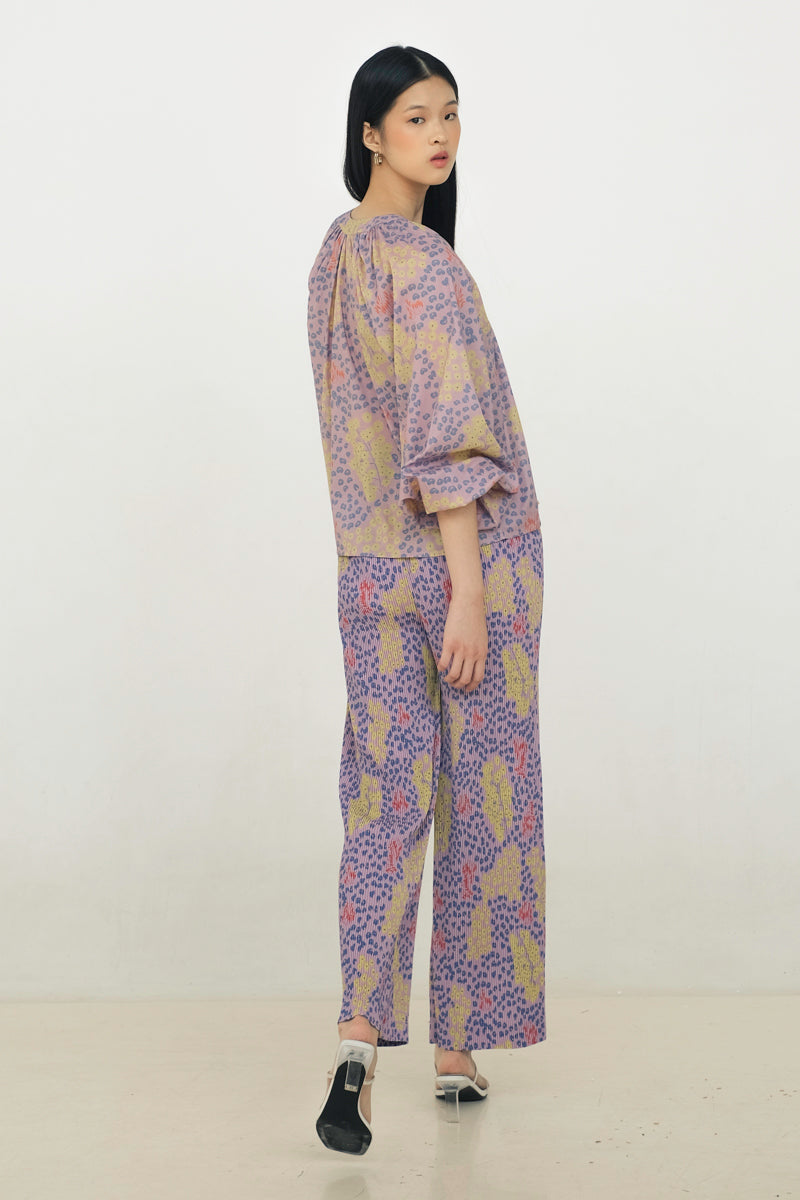 Glen Pleated Pants in Violet