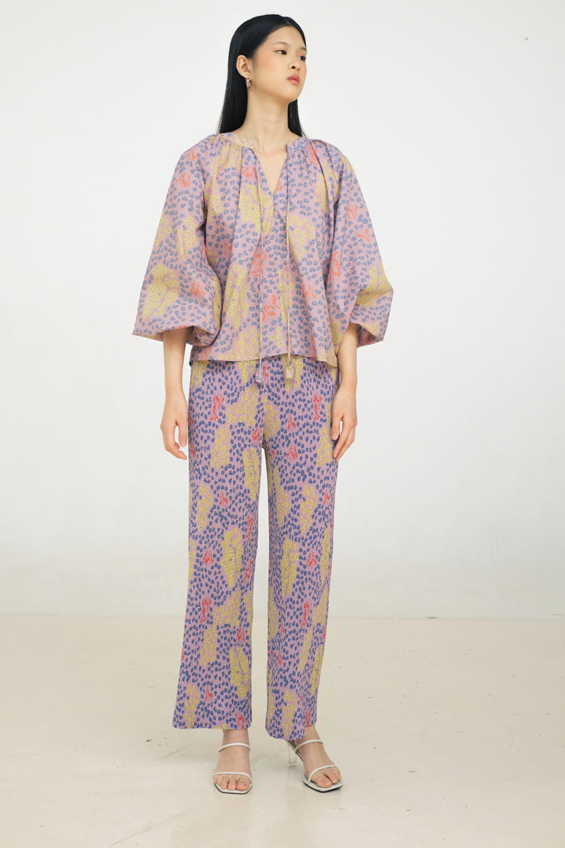 Glen Pleated Pants in Violet