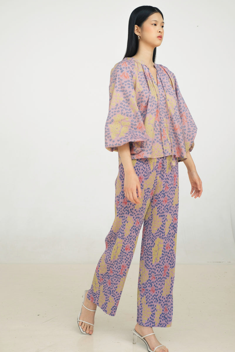 Glen Pleated Pants in Violet