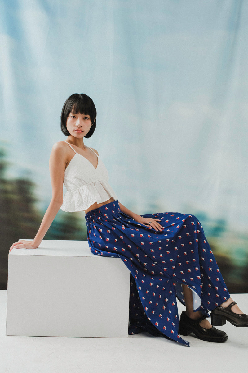 Gianna Midi Skirt in Navy Spades