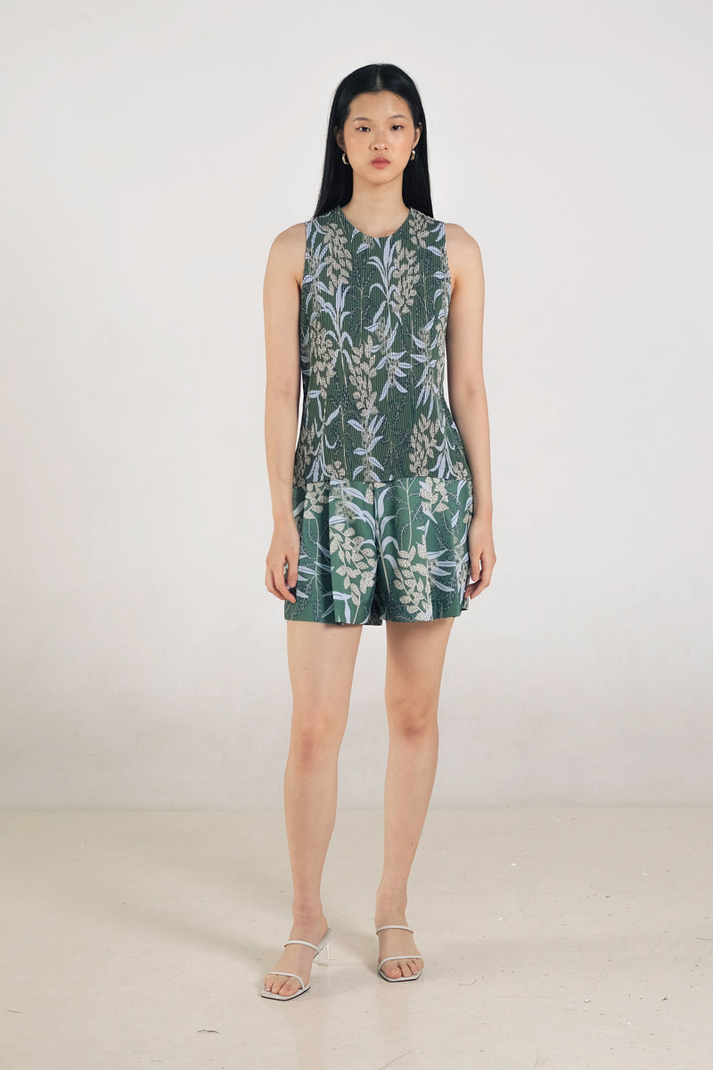 June Pleated Top in Anthurium