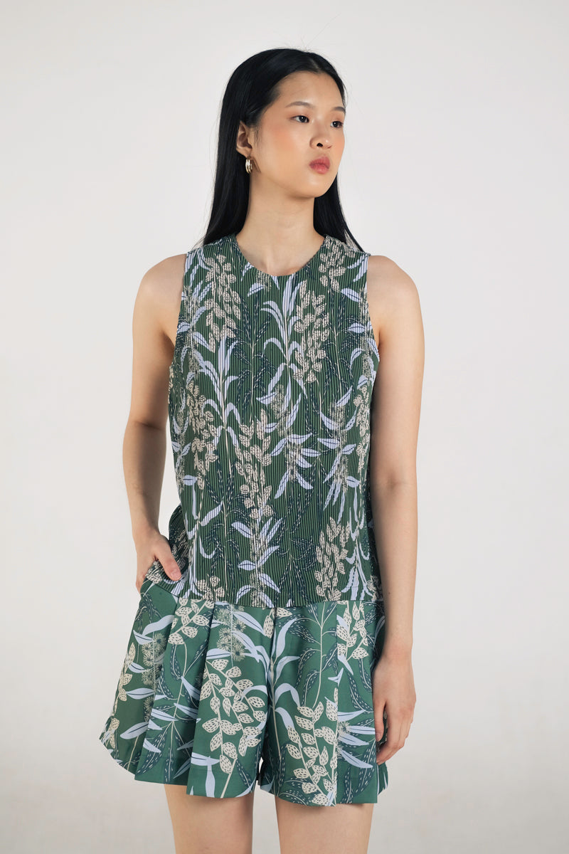June Pleated Top in Anthurium