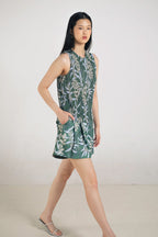 June Pleated Top in Anthurium