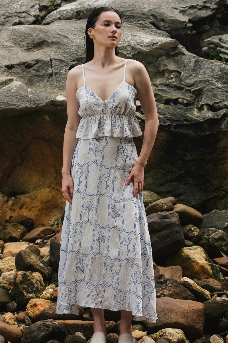 Remy Top in Blue Embroidered