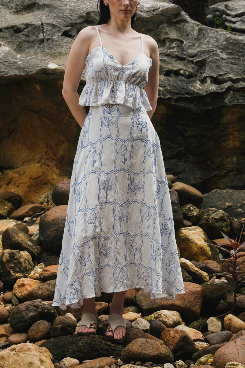 Remy Top in Blue Embroidered