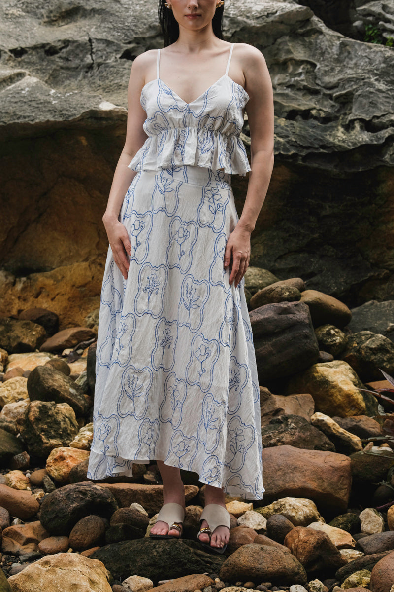 Remy Top in Blue Embroidered