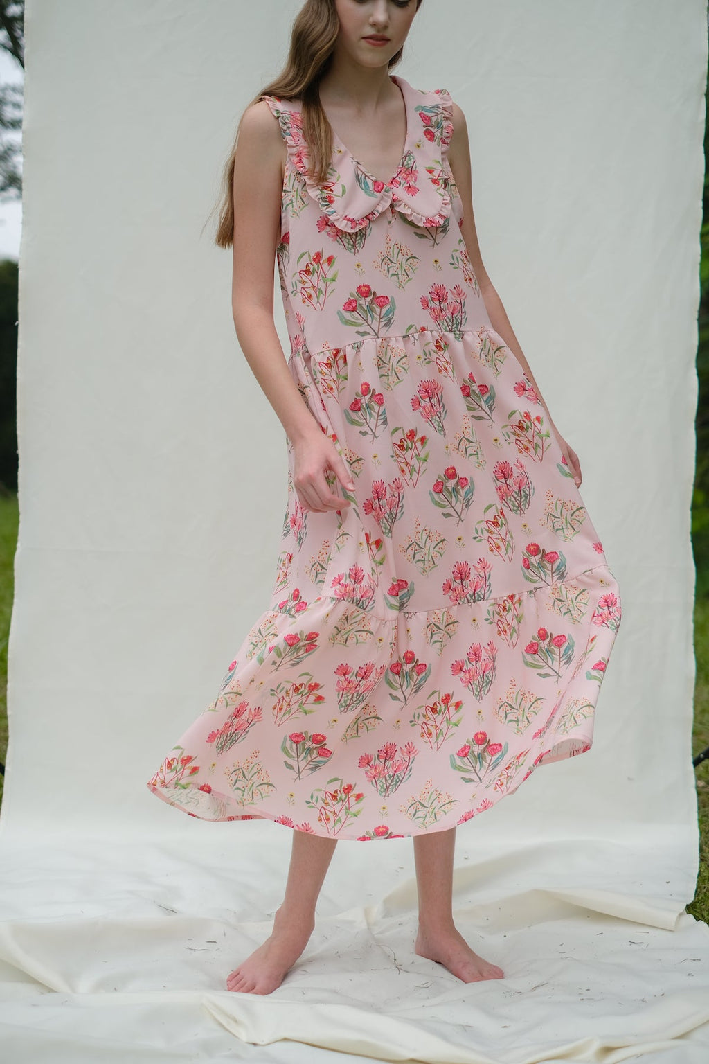 Ava Big Collar Dress in Peony