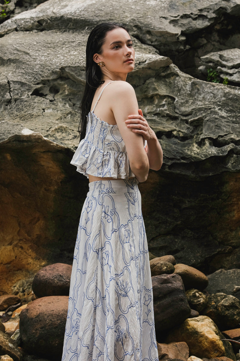 Remy Top in Blue Embroidered