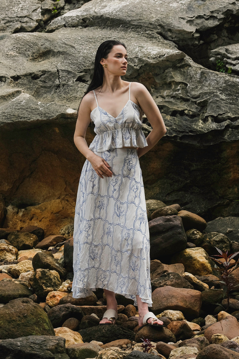 Remy Top in Blue Embroidered