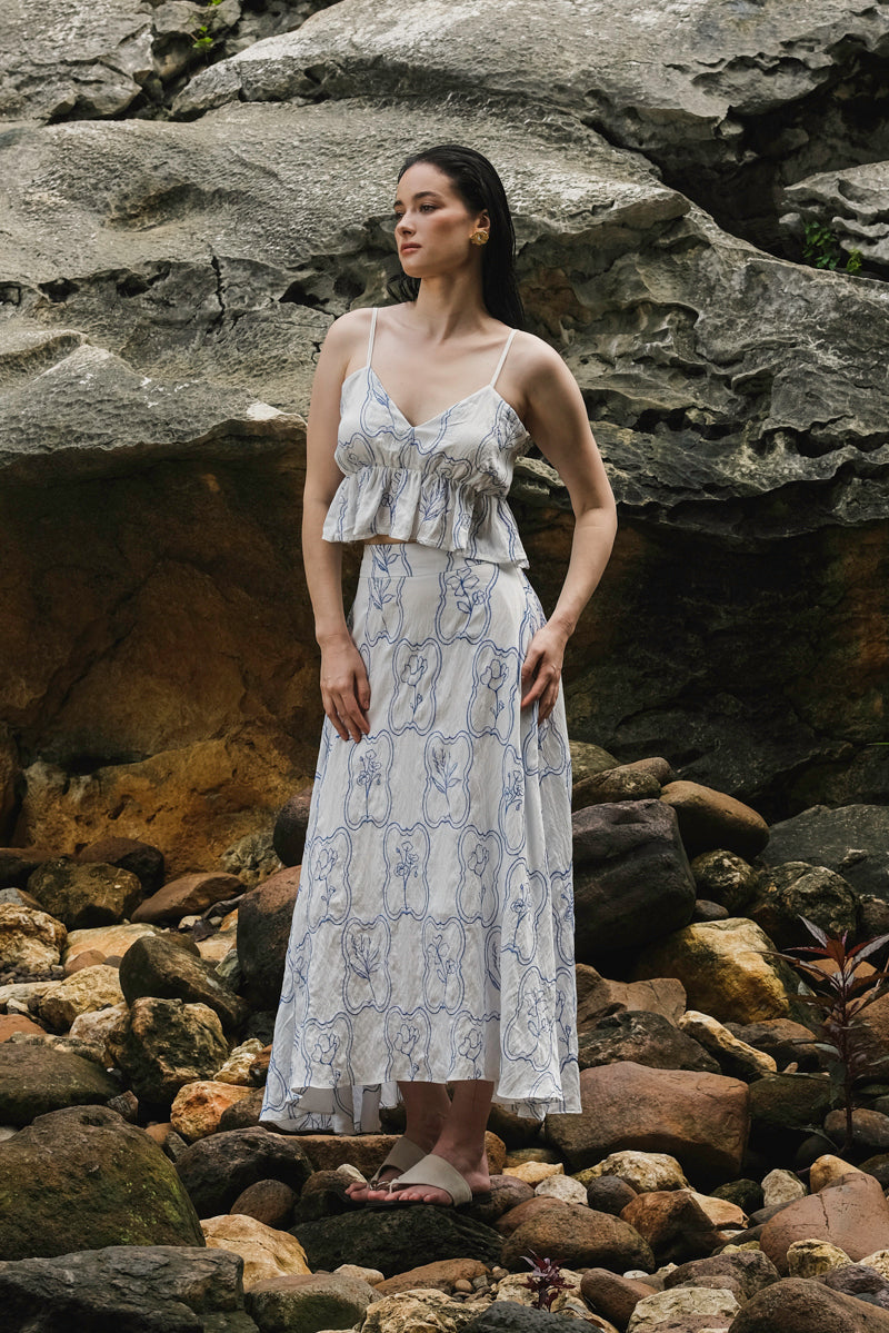 Remy Top in Blue Embroidered