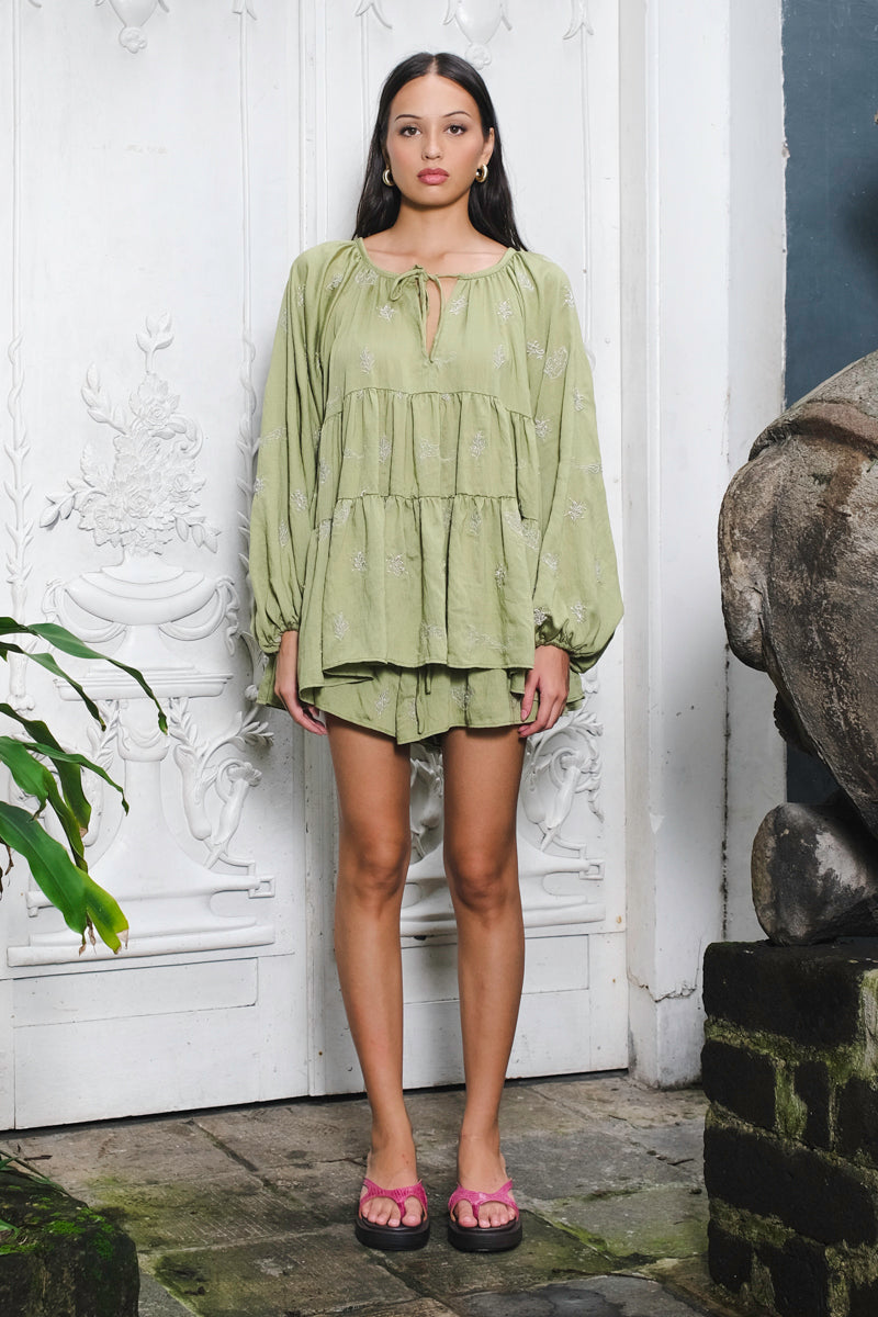 Noa Bohemian Dress in Moss green