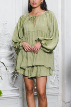 Noa Bohemian Dress in Moss green