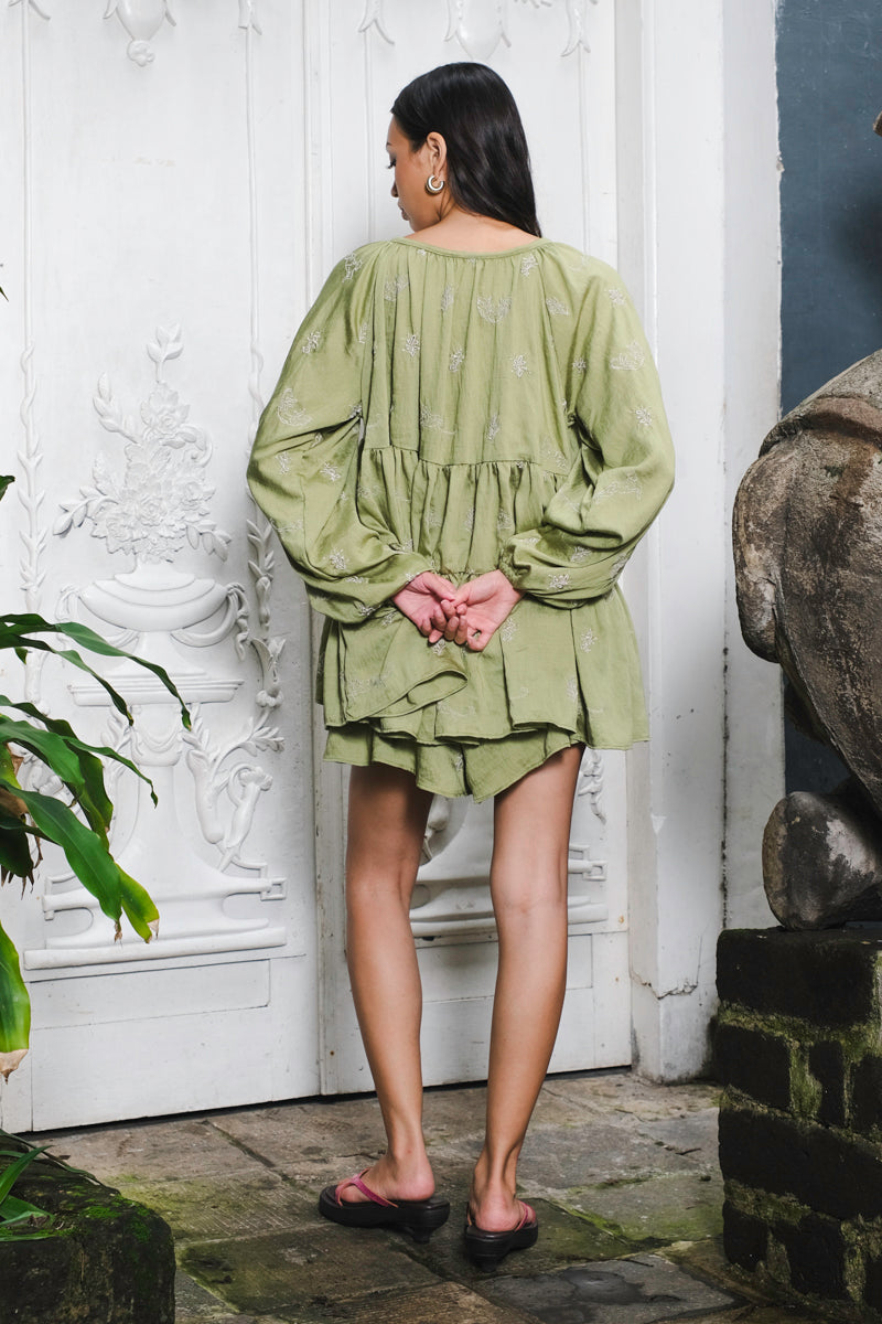 Noa Bohemian Dress in Moss green