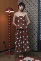 Blair Skirt in Brown Blue Polka