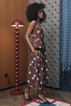 Blair Skirt in Brown Blue Polka