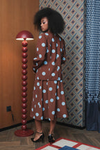 Elle Blazer in Brown Blue Polka