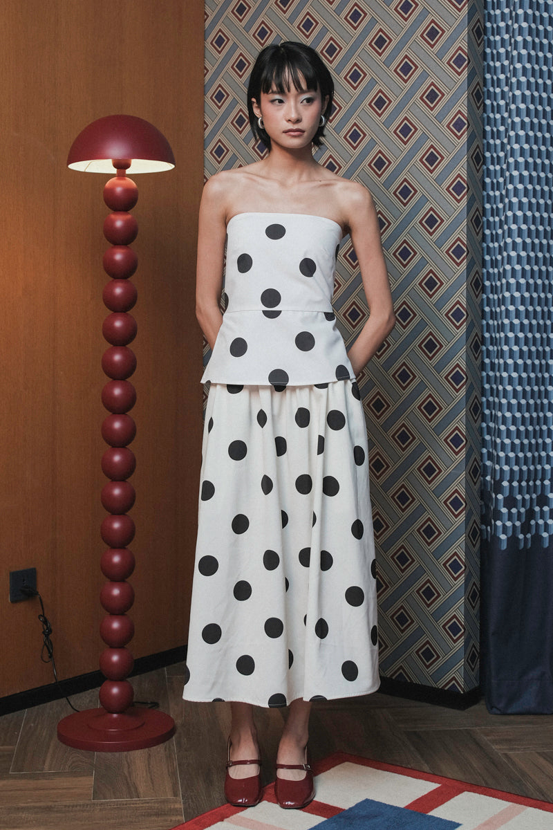 Tube Top in White Black Polka