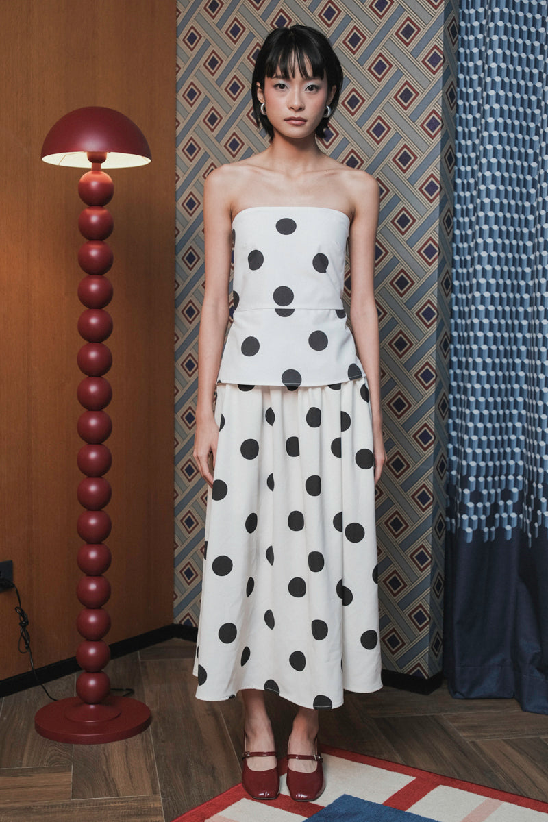 Tube Top in White Black Polka