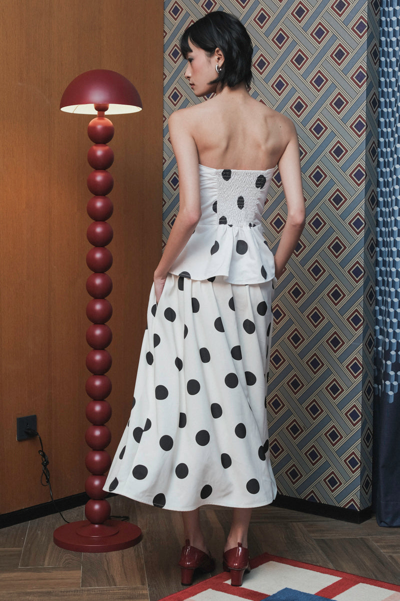 Tube Top in White Black Polka