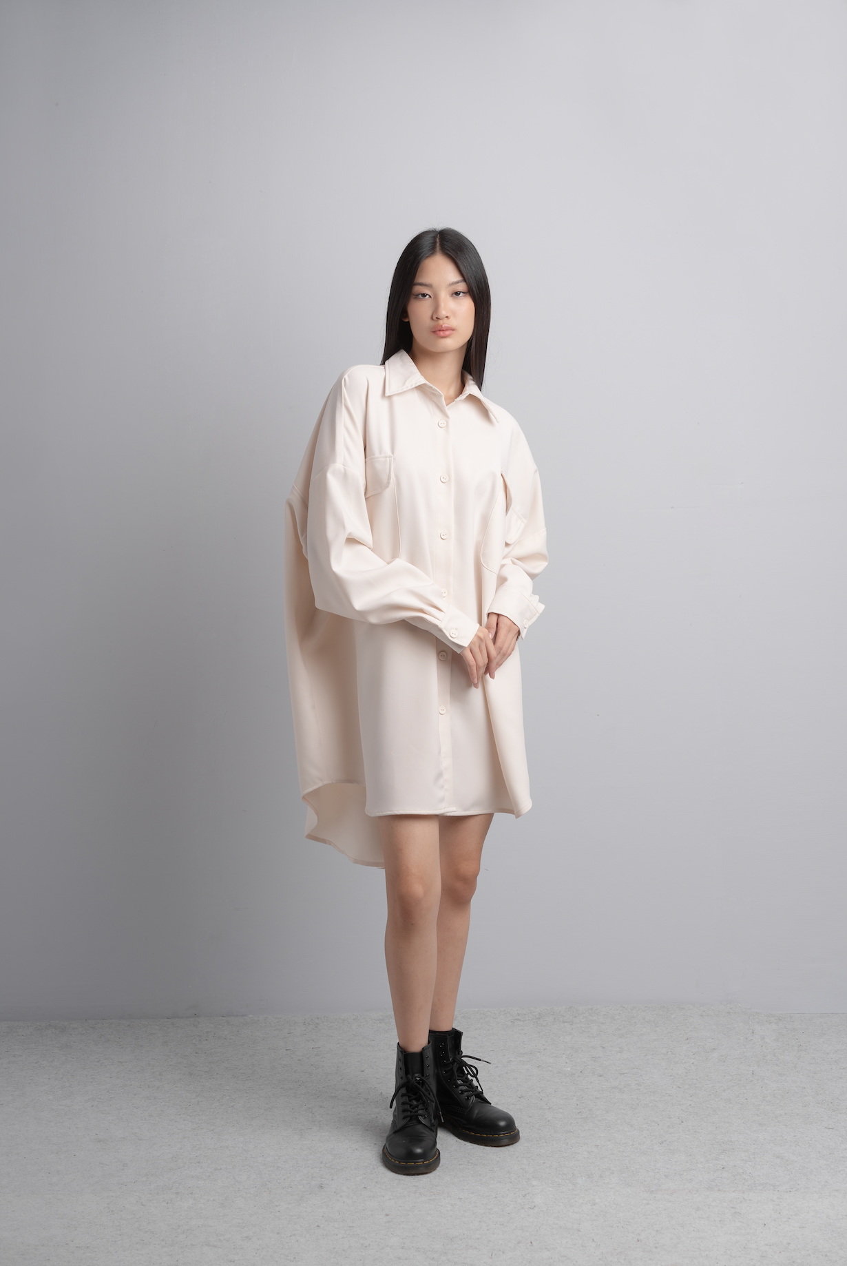 Eva Oversize Shirt Dress in Bone