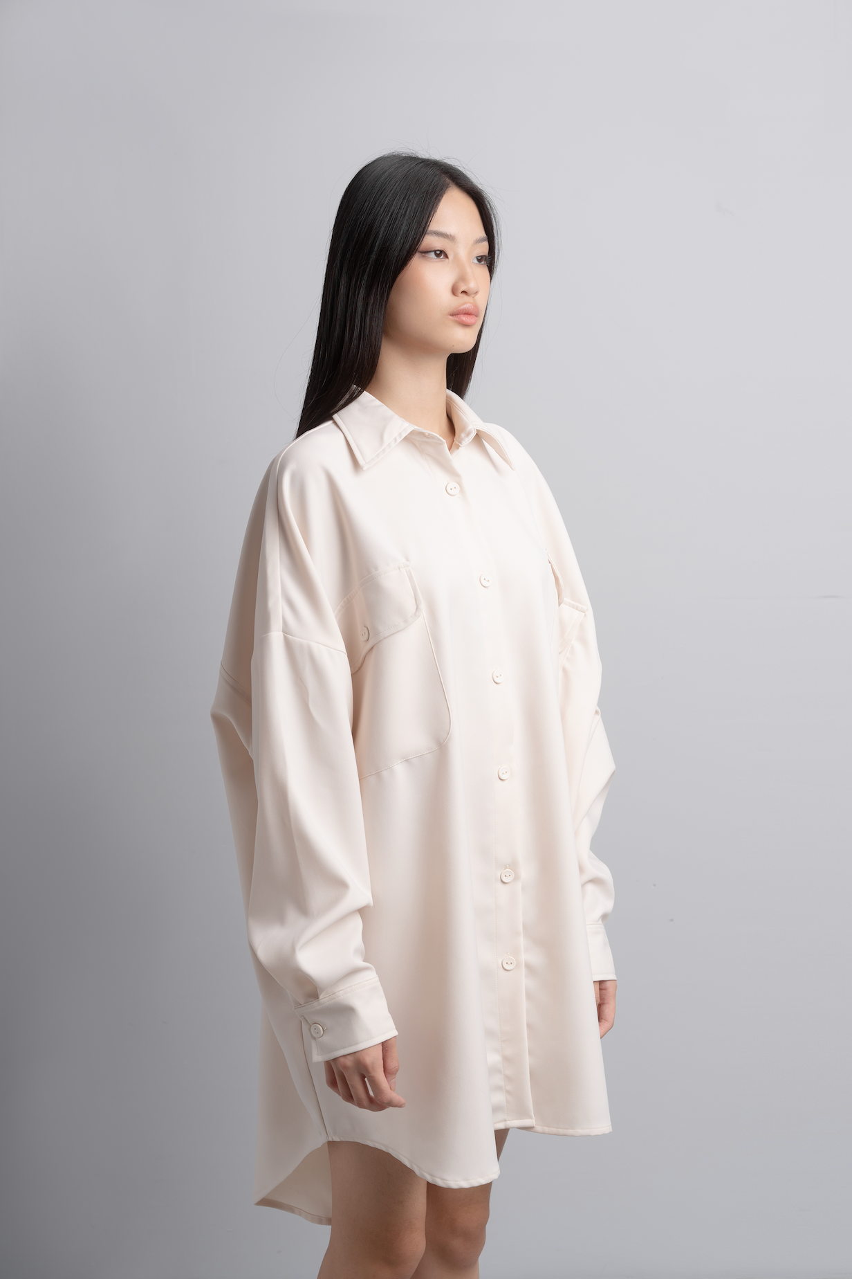 Eva Oversize Shirt Dress in Bone