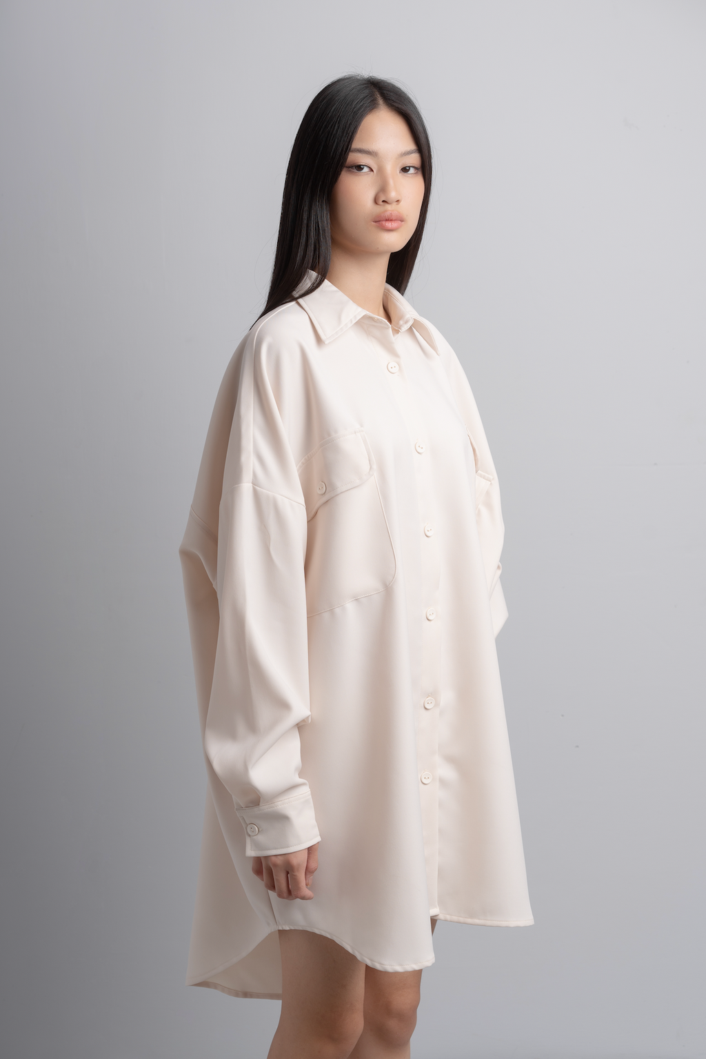 Eva Oversize Shirt Dress in Bone