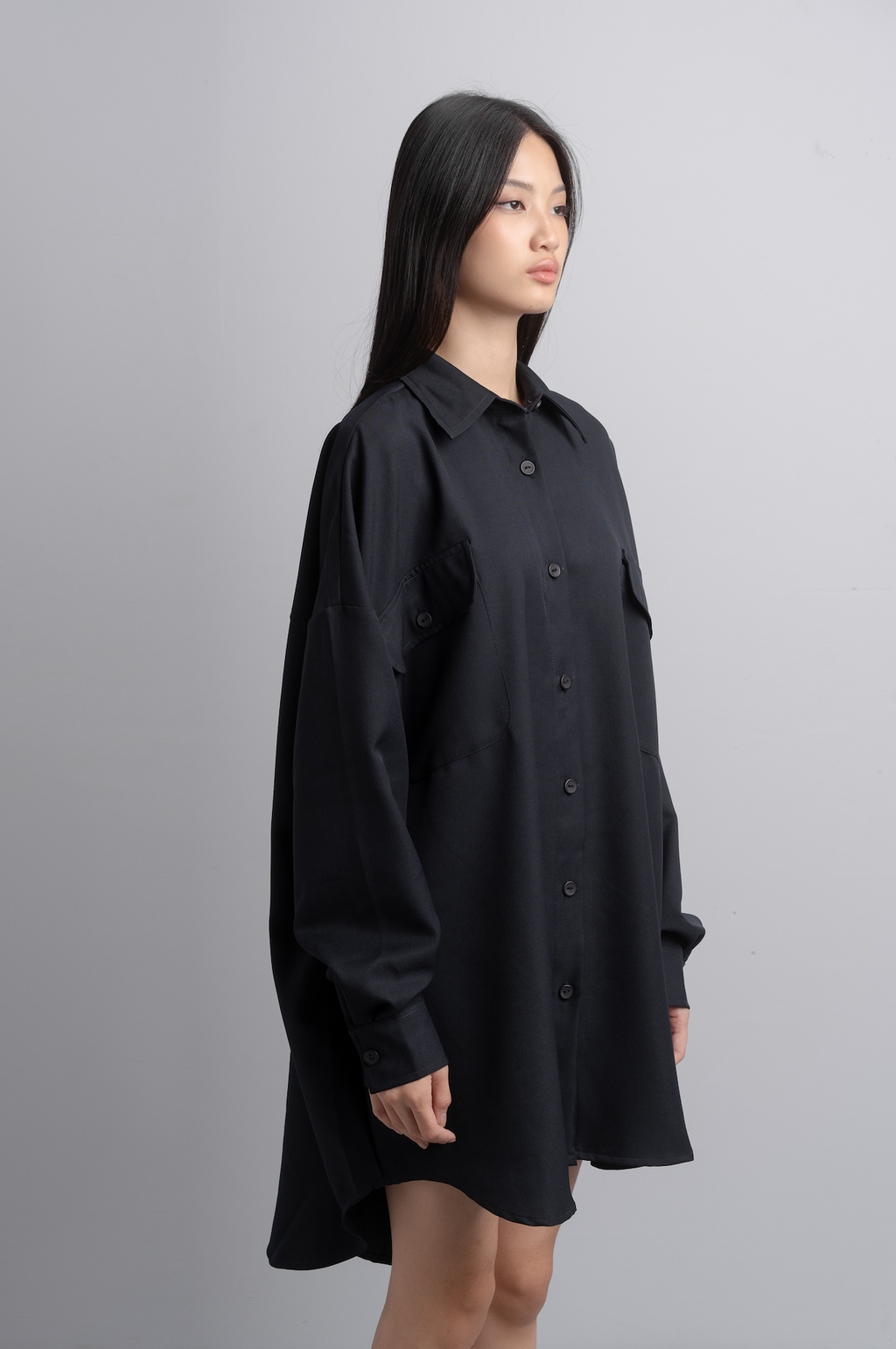 Eva Oversize Shirt Dress in Midnight
