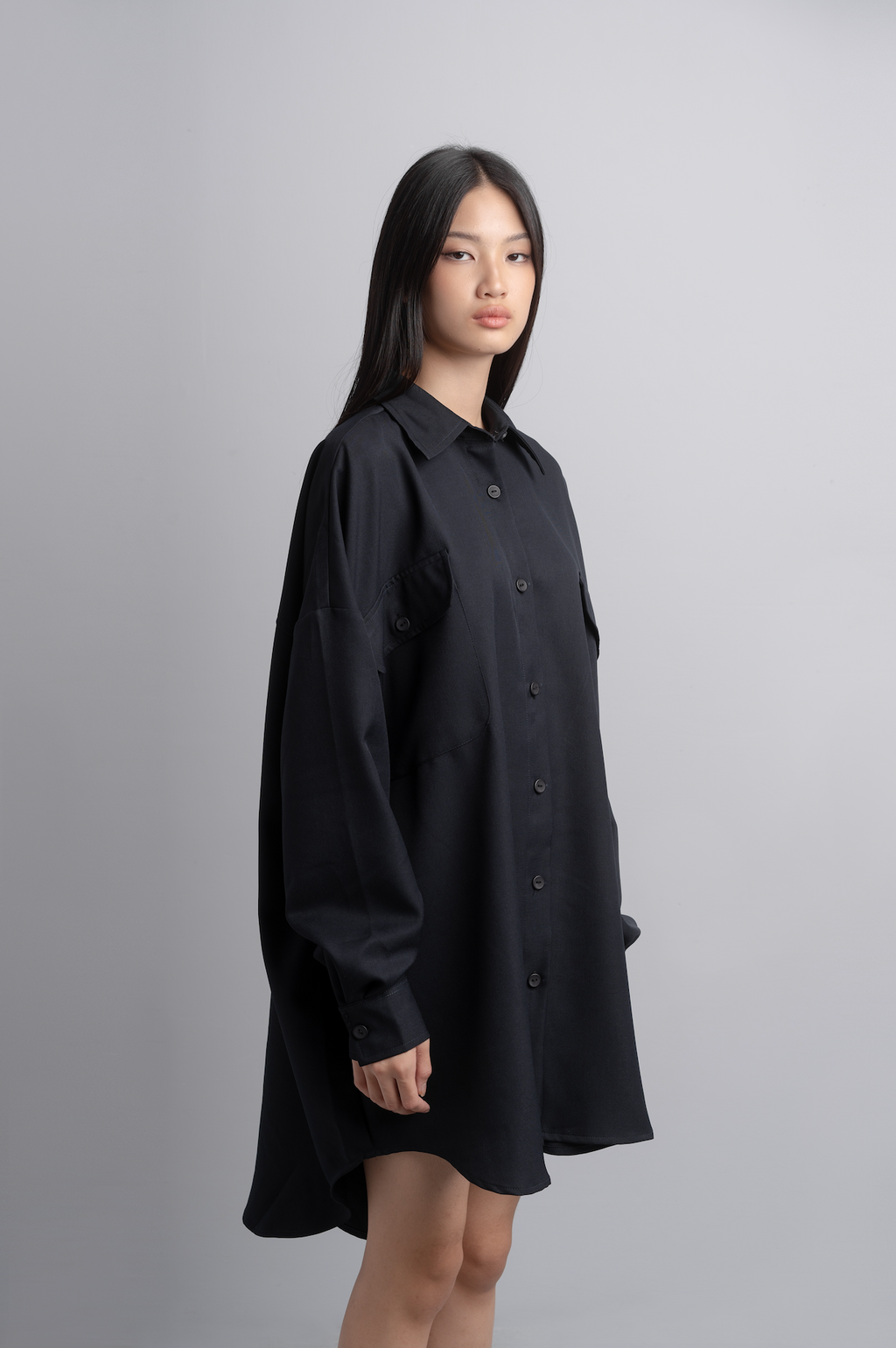 Eva Oversize Shirt Dress in Midnight