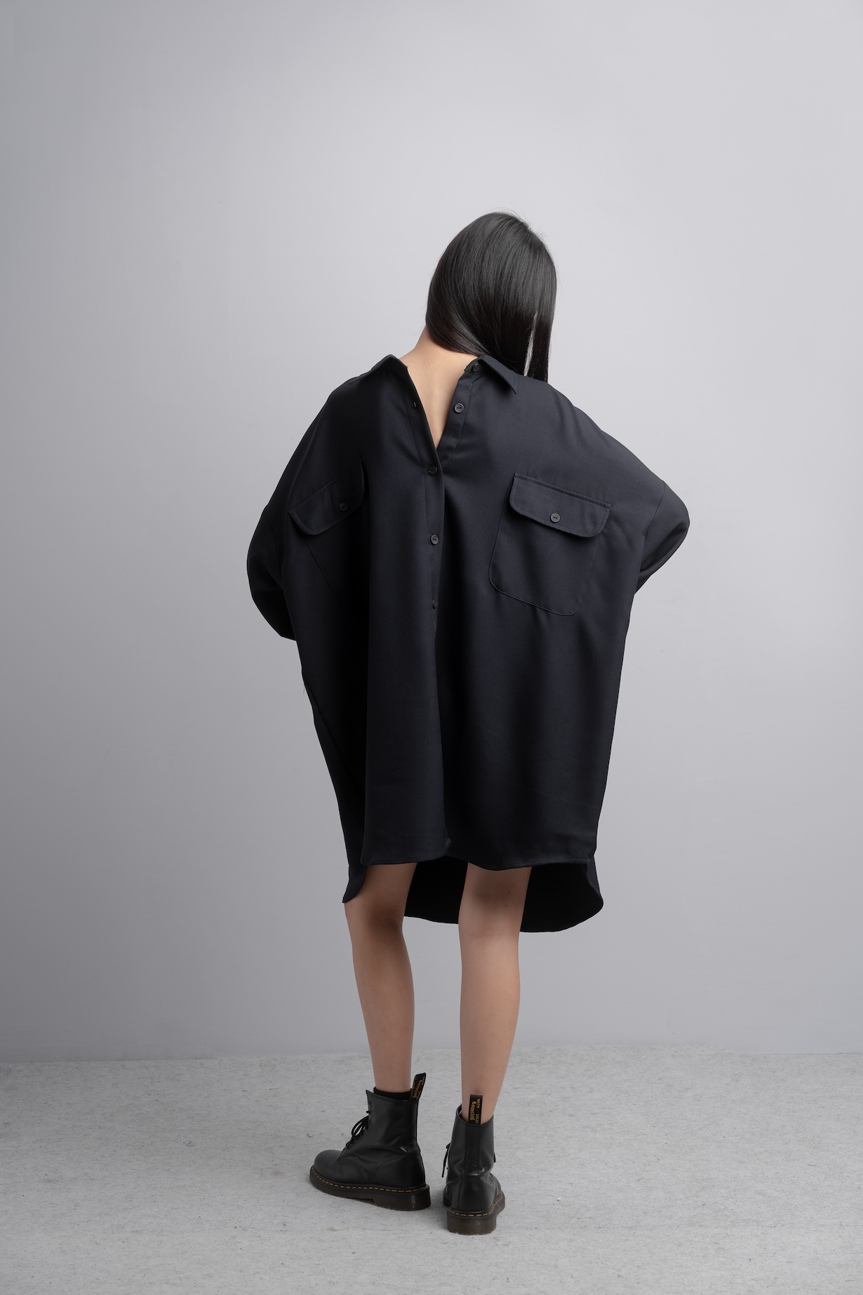 Eva Oversize Shirt Dress in Midnight